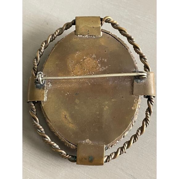 Antique Shell Carved Cameo Brooch of Godess Psyche Blue Background Large - Picture 3 of 6